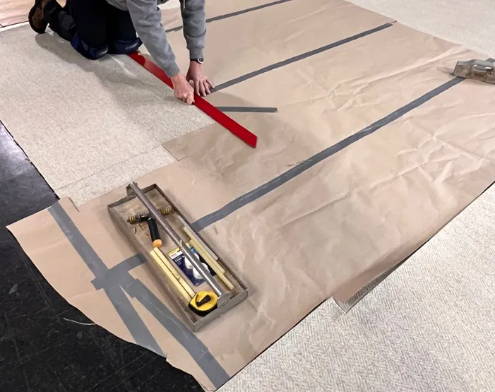Custom installation of carpeted stair runner 